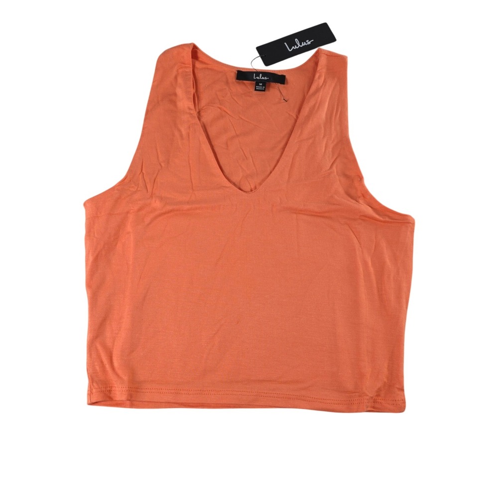 Lulus Women M Orange Tank Top V-Neck Sleeveless Cropped Stretchy‎ Boho
